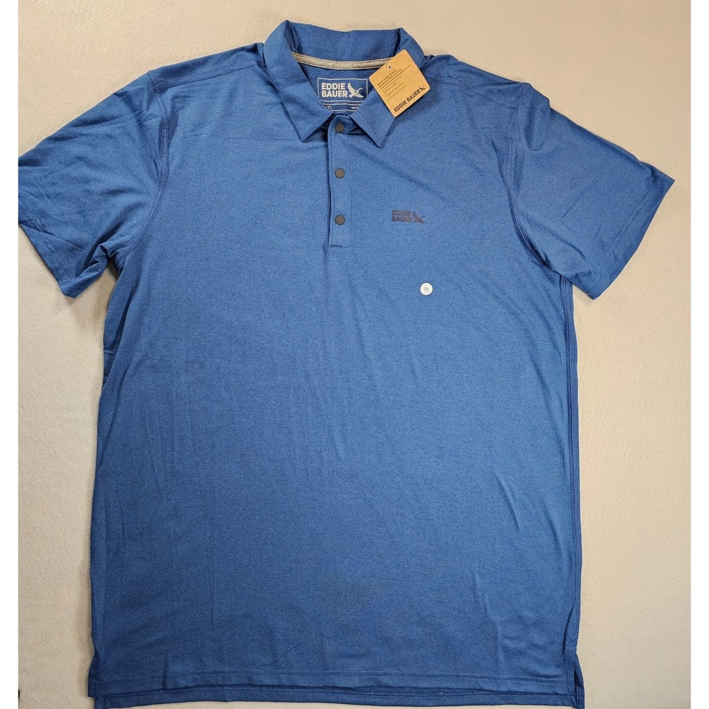 Eddie Bauer Mountain Trek Polo 2.0 Men Large Tall Blue NWT Snap Performance 1773